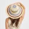 Szerokie brzegowe czapki Lady Spring/Summer Multi-colored papierowy lina Crochet Cap UPF50 Beach Hat Sunshade z dużym Panama Sun