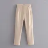 Pantaloni da donna 2024 Donne estive Moda chic con dettagli di cucitura Abbigliamento da ufficio Pantaloni vintage alla caviglia con cerniera a vita alta Mujer