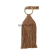 Shoulder Bags Wooden portable coon tread woven new etnic style long tassel grass seaside vacation beac bagH2421