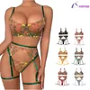 Bras Sets Lingerie Set Sensual Lace Underwear Transparent Embroidery 3 Pcs Garters Fancy Beautiful Short Skin Care Kits Intimate Bra