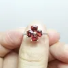 Cluster Ringen Natuurlijke Echte Granaat Ring Liefde Hart Bloem Stijl 925 Sterling Zilver 0.4ct 4 Stuks Edelsteen C981810