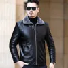 Haining – veste en cuir véritable de mouton pour hommes, vêtements pour pères et fourrure intégrée en peluche, styliste moyen âgé F4X6