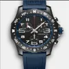 新しい到着者男性の時計クォーツストップウォッチステンレススチールウォッチブラックダイヤルマンクロノグラフ腕時計48mmラバーストラップ266-2258i