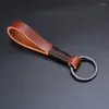 Keychains retro Simple Real Leather Cowhide Rope Keychain Unisex Cool Soft Key Holder Cover Auto Keyring Make Men Gift