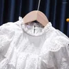 Vestidos para niña vestido para niña primavera otoño 2024 cuello auricular sólido ahuecado versión coreana longitud media princesa de manga larga