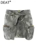 Skirts DEAT Fashion Three-dimensional Zipper Pocket Skirt Camouflage Low Waist Mini Denim With Belt Summer 2024 17A3602H