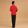 Etniska kläder kinesiska bröllopskläder röd man tunika kostym långärmad traditionell manlig folk topp 18