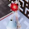 Fermagli per capelli Forcine a forma di U Bastoncini Hanfu cinesi per le donne Fiore rosso Lungo Nappa Perline Diademi Copricapo Gioielli da sposa retrò