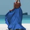 Casual Dresses Summer Dress 20240 Women Boho Maxi Solid Sleeveless Long Backless Evening Party Beach Sukienki Damskie Eleganckie