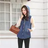 Damesvesten Herfst Winter Voor Dames Fleece Verdikt Lam Katoenen Denim Vest Met Capuchon Warme Korte Mouwloze Tops Big Size Vest 2024