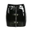 Skirts Women Sexy Shiny Pu Leather Adjustable Keyhole Zipper Tight Pencil Mini Punk Style Fashion Black Hip Wrap Skirt