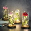 LED Glass Immortal Rose Enchanted Galaxy Decoration Home Möbler Evig 24K Guldfolie Blomma Glasskydd Valentinsdag 312o