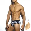 Roupa de banho masculina camuflagem troncos de natação maiô com push pad europa e américa sexy verão esportes cintura baixa praia spa calças