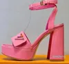 Designer shoes Fashion buckle Pink Patent Leather high heeled shoes luxury Platform heels ankle wrap Rome Sandal womens