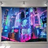 Wandteppiche, Cyberpunk, neofuturistisches Poster, Wandteppich, psychedelische Fantasy-Stadt, Cyberspace, Neon, Good Vibes, nur Kunst, Spielzimmer, Kinderzimmer