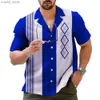 Men's T-Shirts Mens Casual Vintage Bowling Shirt Retro Striped Short Sleeve Button Down Shirts Beach Shirt Mens Tops Come Q240201