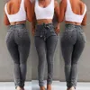 Modebältet hög midja mager jeans kvinnor lösa stretch denim långa byxor mager jeans kvinnor stretch denim långa byxor 240202