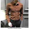 Moda botões cor sólida turn-down colarinho blusa de manga longa roupas masculinas casual temperamento magro camisas formais 240201