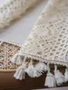 Micro Transparent Bohemian Hollow Crochet Pure Linen Hand-Stitched Beige Fringed Farmhouse Retro Dekorativ gardin 1 st 240118