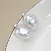Earrings 100% Natural Fresh Water Pearl 925 Sterling Silver Big Baroque Pearl Earrings 1525mm Simple Classic Zircon Princess style EE