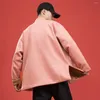 Vêtements ethniques Vintage Velours Rose Stand Collier Plaque Bouton Tang Costume Top Coat Vêtements Chinois Hommes Printemps Automne Casual Tai Chi