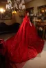 Robe princesse rouge Quinceanera, col en V, manches longues, paillettes, robe de bal élégante en Tulle avec voile