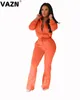 Women's Two Piece Pants VAZN Chic 2024 Early Autumn Sexy Aldy 4 Colors 2-piec Elong Set Full Sleeve Zipper Fly Coats Long Daily Casual