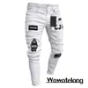 White Embroidery Skinny Ripped Jeans Men Cotton Stretchy Slim Fit Hip Hop Denim Pants Casual Jeans for Men Jogging Trousers 240122