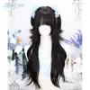 Fourniture de fête Gradient Black Gris Blue Wig Chic Girls Cosplay Cheveux 60cm Long Mullet Wavy Lolita Gothic Harajuku mignon Bangs Halloween