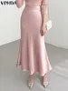 Rokken VONDA Elegante Effen Kleur Vrouwen Satijn Hoge Taille Casual Maxi Bodems 2024 Zomer Geplooide Losse Streetwear Lang