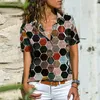 Damesblouses Zomer Shirts met korte mouwen Revers Enkele borst T-shirts V-hals Dames Tops Dames Patroonblouse Vrouwelijk Casual Los T-shirt