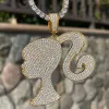 Colares letra de bolha Icepto de gata pingente queen boneca colar de cabeça para mulheres para mulheres verdadeiras peitos de ouro jóias de rock de hip hop