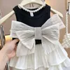 Ensembles de vêtements 2024 Baby Girls Summer Set Big Bow Gilet Chemises Gâteau Jupes Élégante Fille Enfants Anniversaire Princesse Costumes Enfants Vêtements