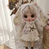 Handmade Doll Skirt Dress With Big Ear Rabbit Hat Floral Patterned For Blythes Ymy Licca Azones Ob24 Ob27 Fr 240129
