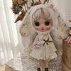 Vestido de boneca artesanal com orelha grande, chapéu de coelho com estampa floral para Blythes Ymy Licca Azones Ob24 Ob27 Fr 240129