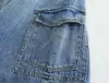 Rokken Cargo Denim Midi Rok Dames Casual Lange Zakken Ontwerp Chique Dame Vrouwelijke Kleding 2024