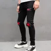 Men Streetwear Rubled Slim Patch Stylowe dżinsy spodnie męskie dziury swobodne dżinsowe spodnie 240125