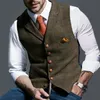 Herrvästar Tweed Suit Business For Men Waistcoat Vest Groomman Wedding Brwon Black Grey Jacket 240119