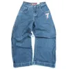 JNCO Jeans Y2K Mens Hip Hop Dice Graphic broderade baggy jeans Retro Blue Pants Harajuku gotisk hög midja bredbyxor 240122