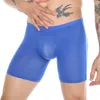 Sous-vêtements Hommes Sous-vêtements Boxers Shorts Mince Transparent Glace Soie Culotte Mâle Sexy U Poche Convexe Longue Jambe Cueca Calzoncillos