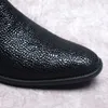 Mode serpent modèle hommes en cuir véritable cheville sans lacet noir robe pointue marque formelle bottes hommes chaussure