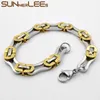 Bracciali a maglie SUNNERLEES Gioielli di moda Bracciale in acciaio inossidabile Scatola da 8 mm Catena bizantina Colore argento placcato oro Uomo Donna Regalo SC128 B