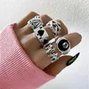 Küme Yüzük Punk Gotik Poker Yüzük Kadınlar İçin Seti Vintage Spades Ace Gümüş Renk Kaplama Retro Rhinestone Charm Billiards Parmak Takı