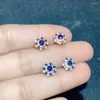 Oorknopjes 925 zilveren sneeuwvlok 3 mm totaal 0,2 ct natuurlijke saffier 18K vergulde blauwe sieraden