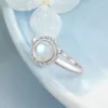 Cluster Rings Vintage Women 925 Sterling Silver With 6mm Round Rainbow Moonstone Wedding Party Gifts Fine Jewelry (Lam Hub Fong)