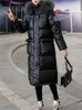 女性用トレンチコートボットボティー女性のための光沢のあるパーカー2024年冬2024年冬の厚い暖かいジャケットシックな毛皮の首輪はフードルーズ