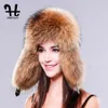 Trapper Hats Furtalk Kvinnors ryska Raccoonlamb Leather Cap Ushanka för kvinnor Winter Fur Hat Ear Cossack234m