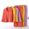 Women's Sleepwear Crepe Cotton Pajamas Spring And Autumn Thin Solid Long-sleeved Home Service Simple Loose Casual Suit