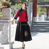 Этническая одежда 2024, весна, китайский национальный стиль, ретро, длинный рукав, воротник-стойка, Cheongsam, топ, свободная юбка, утягивающий костюм из двух предметов T001
