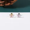 Stud Earrings ZS 16/20G Cat Crystal Studs Earring For Women Copper Astronaut Star Gold Plated Zircon Cartilage Jewelry